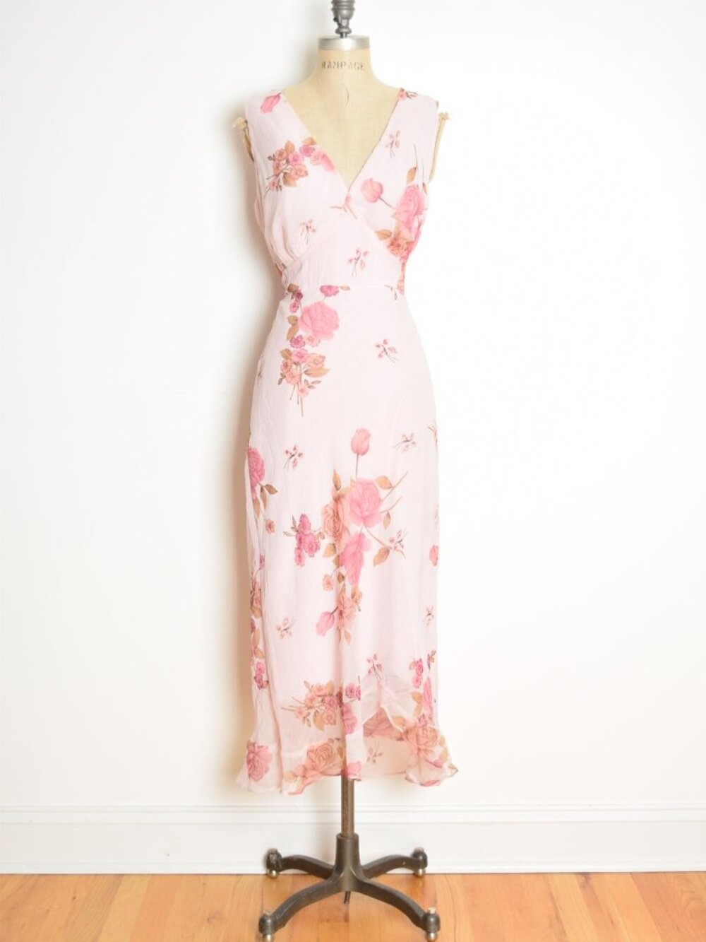 vintage Y2K slip dress pink floral print fairy flutter fairycore hankie midi XL